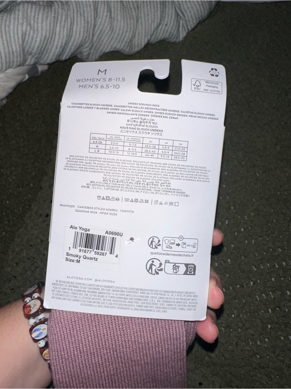 Alo unisex scrunch socks BNWT color smokey quartz purple size 8-11 perfect gift, - Picture 3 of 7